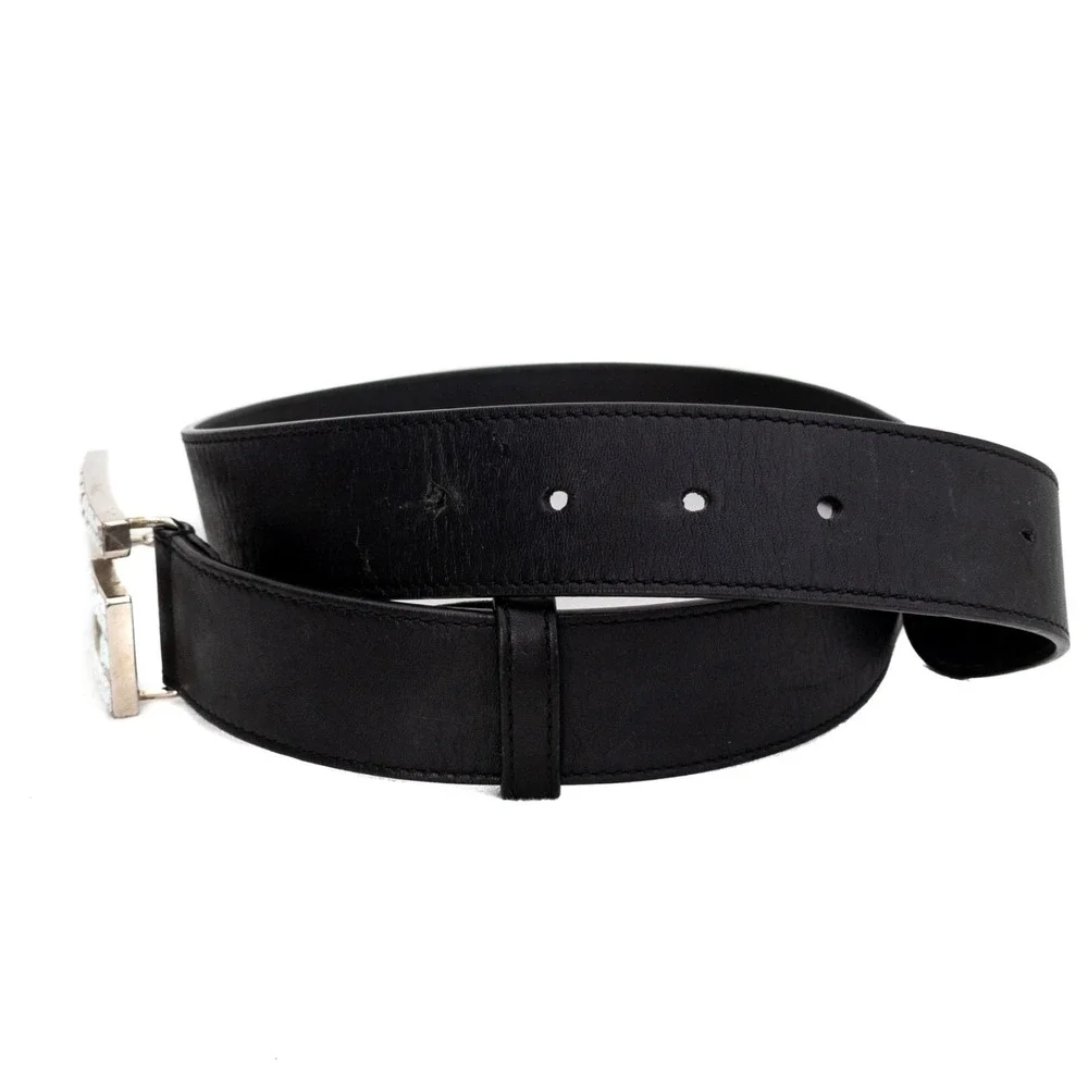 Gucci Women's Black Leather Square G Crystal Madelyn Buckle‎ Belt 90 CM SZ 80/32
